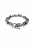 SANTORINI stainless steel link chain bracelet with engraved logo tag — Palms Out