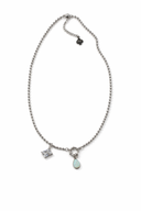 BARCELONA beaded necklace with CZ square and blue teardrop stone pendants — Palms Out