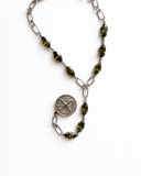 LAGOS Y-drop gold necklace with olivine marquise stones and compass pendant — Palms Out